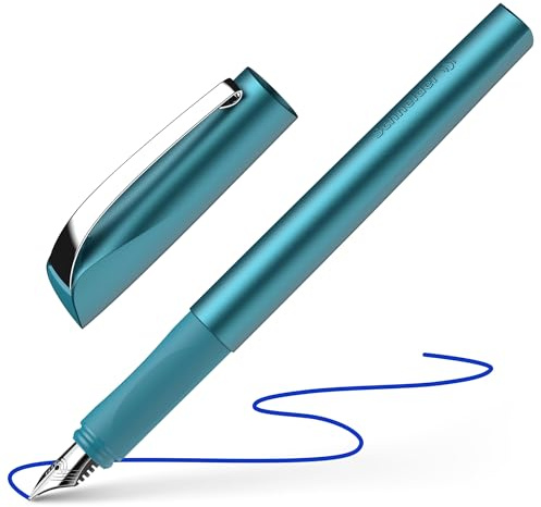 Schneider Ceod Shiny 168657 - Pluma estilográfica para diestros y zurdos, plumín M, incluye cartucho de tinta azul real