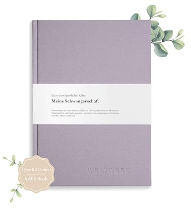 WELTWERK Schwangerschaftstagebuch zum Selbstgestalten - minimalistisch, intuitiv - Tagebuch für die Schwangerschaft & Geschenkidee für Schwangere, Baby Geschenk (Fliedergrau)