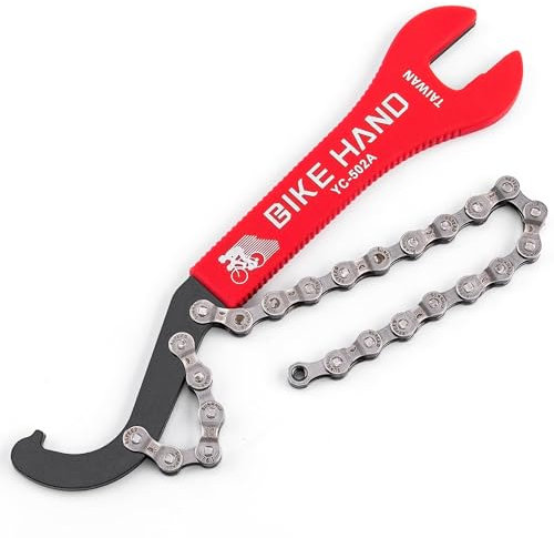 Kadacha BIKEHAND Multifunktionales Fahrradwerkzeugset – 15 mm/16 mm Schraubenschlüssel, Kettenpeitsche für 7-12 Fach-Kassetten, C-Schraubenschlüssel für Sicherungsringe