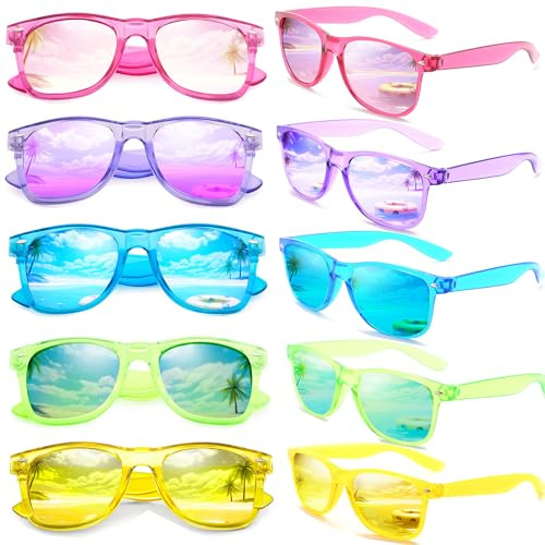 FSMILING Lot Lunettes De Soleil Couleur Pack Lunettes De Soleil Neon Fluo Fantaisie Lunettes De Fete Party Pour Femmes Hommes Adulte (10 Pack)