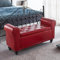Ottoman-Bank aus Leder, modernes Design, zeitgenössische Rollarm-Aufbewahrungsbank, getuftete Bettbank, Eingangsbereich, Schuhbank, Holz, Sofa-Hocker, Fußstütze (rot)