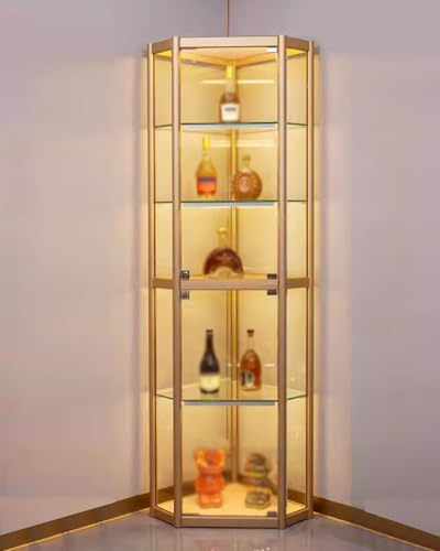 YFWOKSL Vitrine, vitrines en Verre, vitrine d'angle en Verre avec éclairage LED et Portes, vitrine à 5 Niveaux pour Chambre à Coucher, Collection de curiosités pour la Maison, étagère de Rangement d