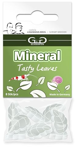 GlasGarten Mineral Leaves | 8 pcs - Complément Alimentaire/Nourriture minérale pour crevettes d'ornement, escargots & crabes avec Feuilles séchées d'orties, de Pissenlit & de Noix