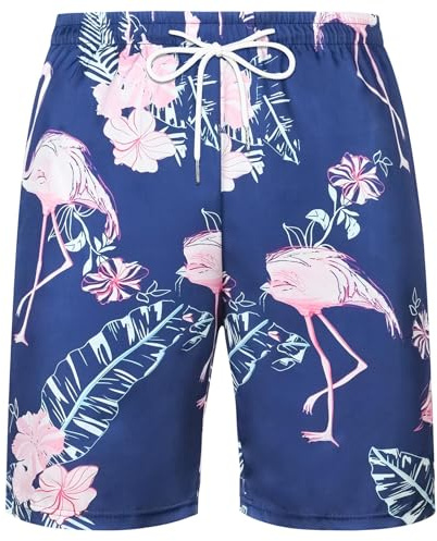 Aomig Hawaiianska herrshorts, strandsurfshorts med fickor, andningsbara shorts med justerbar sladd, snabbtorkande strandshorts, hawaiianska tryckta shorts för sommarsemester strandresor