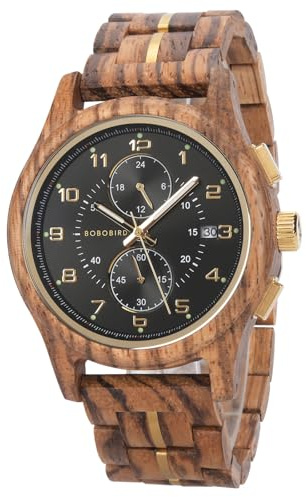 BOBO BIRD Montre chronographe en bois pour homme – Montre à quartz multifonction faite à la main, légère et élégante, idéale pour les affaires et les loisirs, excellente idée cadeau