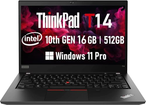 Lenovo Thinkpad T14 Gen 1 Ordinateur Portable Professionnel 14 Full HD Intel Core i5-10310U, 16 Go de RAM DDR4, SSD de 512 Go, Clavier US Windows 11 Pro (Refect)