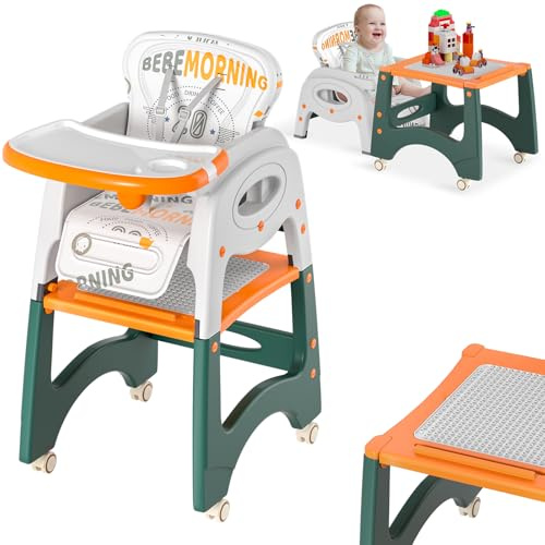 YUENFONG Seggiolone 6 in 1 con schienale e cintura di sicurezza a 5 punti, seggiolone combinato, per seggioloni, seggioloni per bambini, colore: arancione