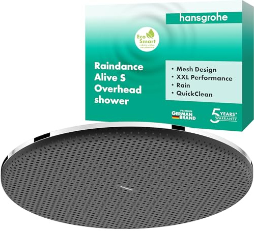 hansgrohe Raindance Alive S - rociador de ducha ahorro de agua (EcoSmart), ducha fija (300 mm), cabezal de ducha lluvia con 1 tipo de chorro (PowderRain) para conexión pared y techo, cromo, 24521000