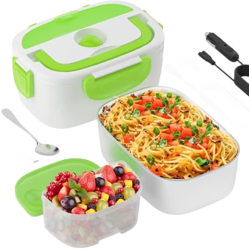 Scaldavivande Elettrico Portatile, 40W 1,5L Portavivande Termico, 12V Scalda Vivande Portatile Elettrico per Viaggio e Lavoro - Borsa Termica Elettrica & Porta Vivande Termico color celeste e grigio