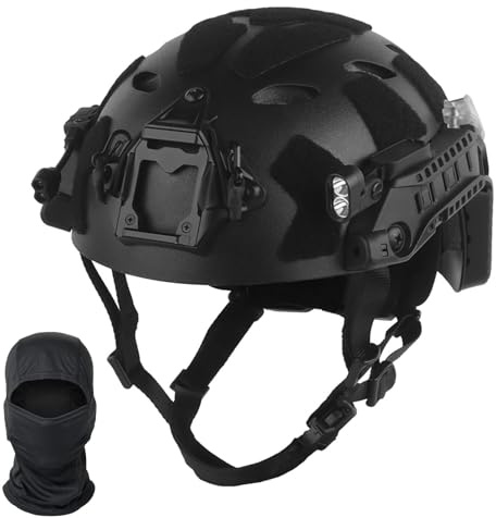 Modulärt High-Cut Hjälmkit för Airsoft/Paintball med Guiderails, Batteribox, Signalljus, Ventilerad och Bekväm Innerstoppning(Black)
