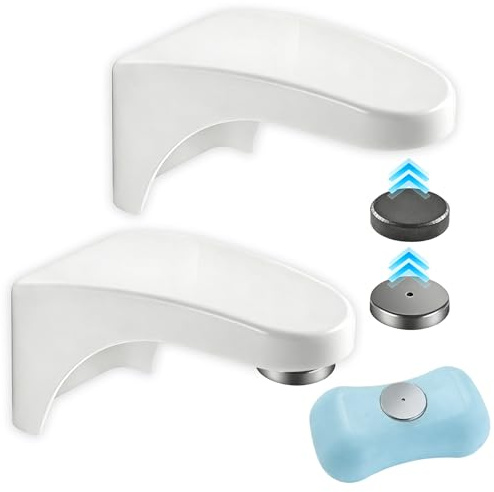 Portasapone magnetico, 2 pezzi, senza foratura, portasapone a parete, per cucina, lavandino e bagno (bianco)