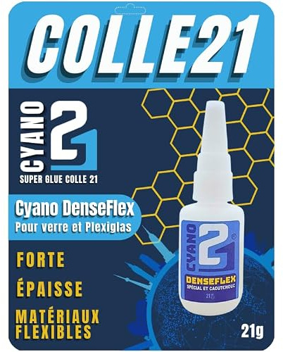 Super Glue Colle21 DENSEFLEX - 21g | Colle Cyanoacrylate Épaisse, Flexible et Ultra-Résistante – Idéale pour Modélisme, Bricolage, Réparations Techniques et Surfaces Soumises à Contraintes