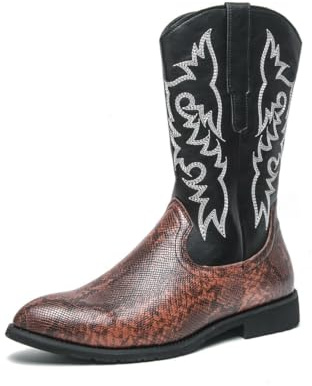 EsaSam Botas de Cowboy para Hombre Estilo Western Estampado de Serpiente | Piel Sintética Bordadas Botines con Cremallera Suela de Goma