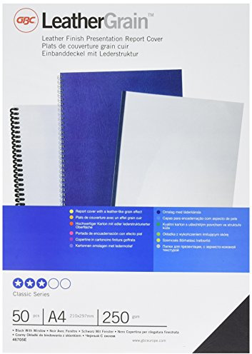 GBC LeatherGrain Einbanddeckel mit Lederstruktur, mit Fenster, schwarz, 50 Stück, A4, 250g/qm