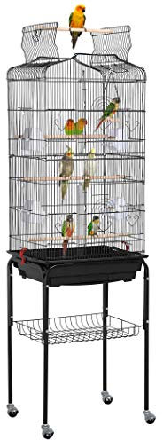 Yaheetech XXL Vogelkäfig Vogelbauer Wellensittich Kanarien mit Freisitz und Zubebör mit Ständer