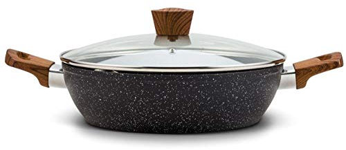 NAVA Pfanne NATURE | Ø 28 CM, 4.2 L | Bratpfanne mit Deckel mit Granitbeschichtung zum Braten Schmoren von Speisen | Für Gasherde und Induktion