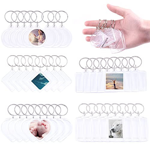 Swpeet Lot de 40 porte-clés avec cadre photo, faites votre propre trousseau de clés, pendentif central pour enfants à assembler et à attacher aux porte-clés et sacs, transparent, Small