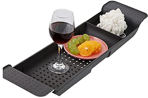 Shoze Badewannenablage Einziehbares Badezimmertablett Rechteckiges Tablett Aufbewahrungsbox Rechteckigen Harz-Tablettbrettern für Kerzen Seife Handtüchern (Grauschwarz)
