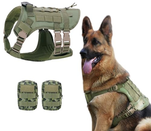 Arnés para perros de tamaño mediano y grande con 2 mochilas, arnés sin tirón, arnés de seguridad para perros con asa y hebilla de metal, ajustable, arnés de pecho, arnés antitirones (M)