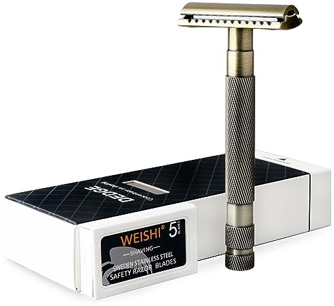 DEDGE Classic Double Edge Safety Razor Single Blade Razor For Men-Reusable Razor-With 5 Premium Razor Blades
