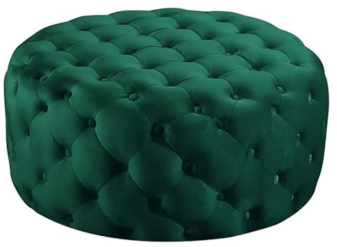 Rund tuftad sammet ottoman – plyschfotpall – sängbänkens ände – för vardagsrum, sovrum (färg: grön, storlek: 60 x 60 x 40 cm (24 x 24 x 16 tum))
