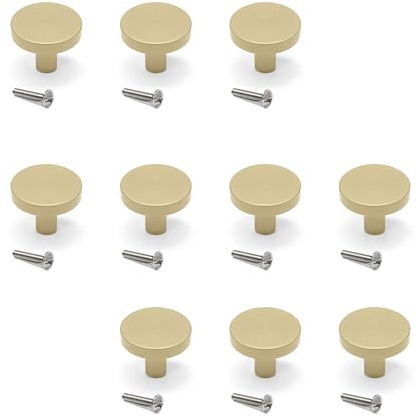 Emuca - Lotto di 10 pomoli per mobili, diametro 30mm, Alluminio, Oro