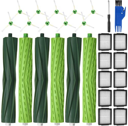 SOBEAU Pièces d'rechange pour iRobot Roomba i7 i7+ i1 i1+ i3 i3+ j7 j7+i4 i4+ E5 E6 Aspirateur, Accessoires pour Roomba i/e/j Série, 3 Sätze Brosses en Caoutchouc, 10 Filtre, 10 Brosses Latérale
