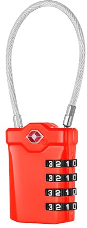 NAGE Kofferschloss, TSA Schloss 4 Stellig, Zelt Schloss mit Öffnung Alarmanzeige, Gepäckschloss mit Weißen Zahlen, Reiseschloss, Kabelschloss für Koffer, Rucksäcke, Schließfach (1 Stück, Rot)
