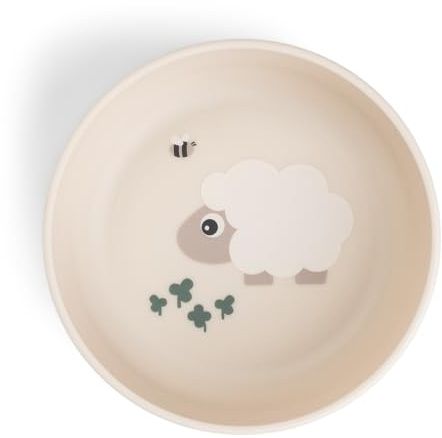 Done by Deer Foodie Tiny Farm Beige, Ø 12,5 x 4,5 cm, bol pour enfants avec base antidérapante pratique, bol en plastique 100 % PP de qualité alimentaire avec TPE antidérapant