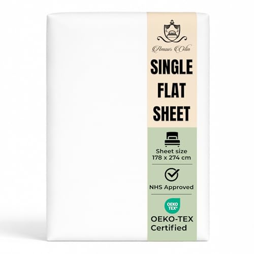 Amour Càlin Cotton Single Bed Sheets White- Quality Perfect Single Flat Sheet for Home, Hospital, Hotel, Spa Massage Therapy & more- Machine Washable Soft Touch Moisture Absorbing Top Sheet