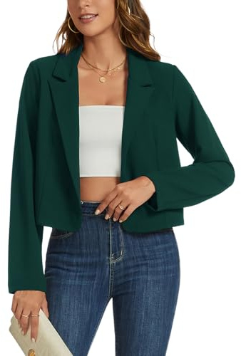 MINTLIMIT Cropped Blazer for Women Long Sleeve Notched Lapel Short Blazers Open Front Casual Work Office Blazer Suit Jacket, Dark Green