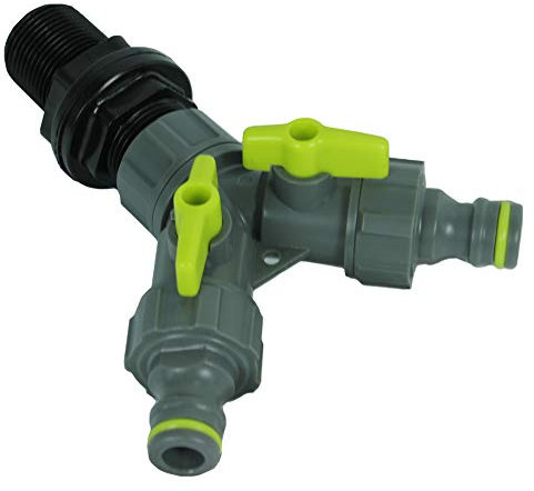 GASMIS Conductor de depósito con válvula de paso de 2 vías, válvula de 3/4 pulgadas AG 26,44 mm x conector de grifo, mango de asa, 1 pieza