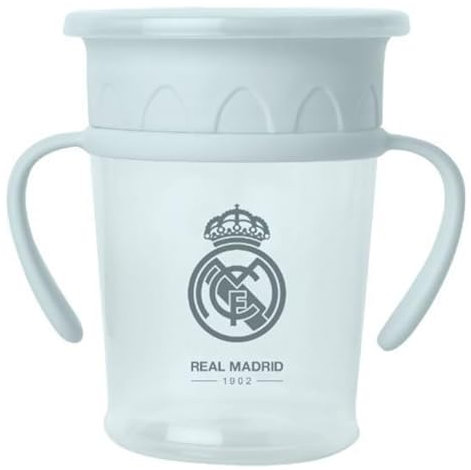 Genérico Vaso Antiderrames Entrenamiento con Asas para Bebes 270 ml, Borde a Prueba de Derrames de 360°, Taza de Aprendizaje compatible con Real Madrid Libre de BPA