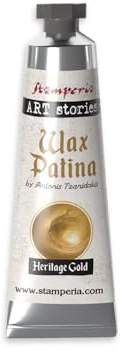 Stamperia - Wax Patina for Crafts and Mixed Media Projects, Adds a Unique Finish to Creations, Water Based, Suitable for Any Surface (40ml) (Heritage Gold)