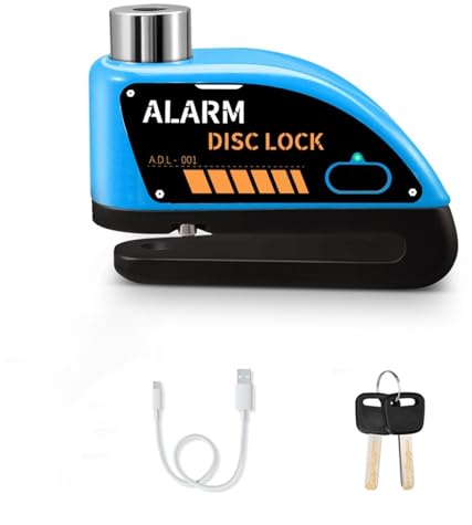 Candado Moto Candado de Seguridad para Freno de Disco de Motocicleta, Recargable, con Alarma, Resistente al Agua, 120 dB, antirrobo(Black)