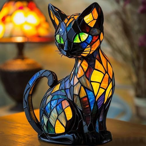 Arroopu Lámpara de de animales, lámpara luminosa para gatos, lámparas vintage para gatos, lámparas de gatos para amantes de los gatos, lámpara LED de resina hecha a mano para mesita de noche