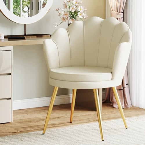 Ckaff Poltrona Conchiglia Camera da Letto, Poltrona da Salotto in Velluto, Poltroncina Imbottita con Gambe in Oro per Soggiorno Camera da Letto Sale da Pranzo, Beige