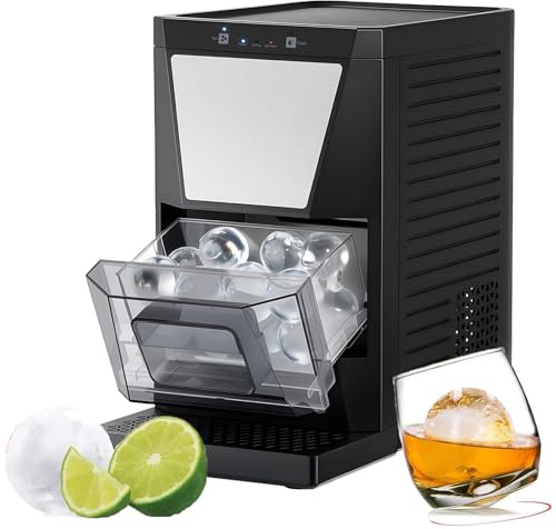 Ismaskin, 2 Kristallklar Isbollsmaskin – 2 Sfärisk Is Klar På 40-60 Minuter, Självrengörande Sfärisk Ismaskin med Isterning för Cocktails, Whisky och Bourbon, 42 St/Dag
