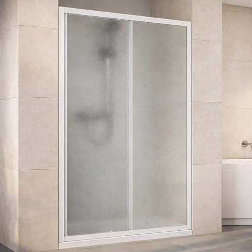 Porta Doccia Blank Nicchia Scorrevole 100/120/140 cm – Vetro Temperato Opaco 4 mm – Profili in Alluminio Bianco – Altezza 190 cm – Box Doccia Salvaspazio per Bagno (120 (da 117 a 121 cm))
