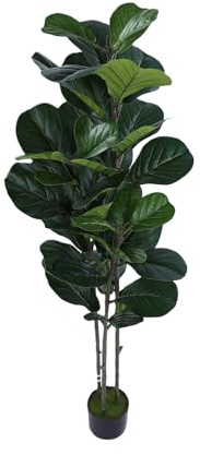 Ausla Konstgjord Fiolfikus med Kruka, 4,9 Fot Stort Faux Ficus Lyrata-träd, Fejkad Golvväxt för Inomhusdekoration i Hemmets Vardagsrum