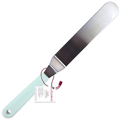 SCRAP COOKING 5175 Grande Spatule Coudée INOX 35 cm-Ustensile Pâtisserie Gâteau Cuisine-Accessoire Cake Design Glaçages Chocolat Crêpes-Vert d’Eau, Multicolore, 35,5 x 4 x 1,6 cm