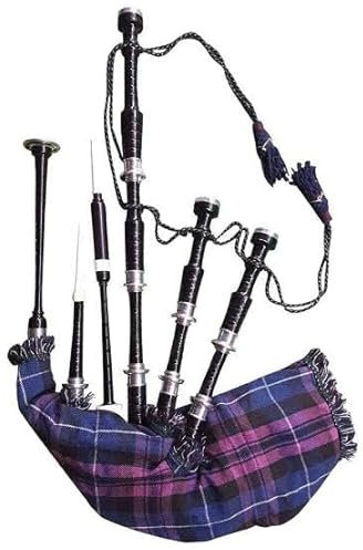 Dudelsack aus Palisander mit silberfarbenen Halterungen, schwarzes Finish, Highland-Dudelsack und Zubehör Full Size 40 x 20 Schwarz, Stolz Schottland
