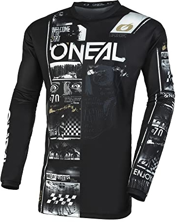 O'NEAL | Motocross-Shirt langarm | MX MTB Mountainbike | Passform für Maximale Bewegungsfreiheit, Eingenähter Ellbogenschutz | Element Jersey Attack V.23 | Erwachsene | Schwarz Weiß | Größe M