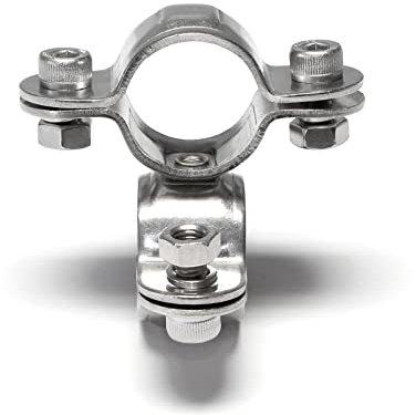 PRIOstahl - Abrazadera de tubo doble con eslabón giratorio de 25 mm x 1 pieza para fijación de tubos, abrazadera de tubo de acero inoxidable V2A