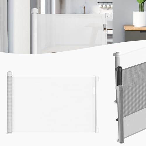 LZQ Dörrskydd, trappgaller, rullgardin för spädbarn och husdjur, 0–180 cm, 87 cm högt, baby avspärrningsgaller, lämpligt för trappor/dörrar/inomhus & utomhus, vitt