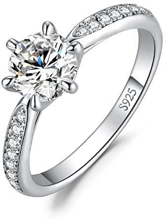 JewelryPalace Klassisch 6.5mm 1ct Rundschliff Zirkonia Solitär Promise Ring Damen, Verlobungsring Damenring Ringe Silber 925 mit Stein für Frauen, Simulierte Diamant Jubiläum Eheringe Silberringe 60