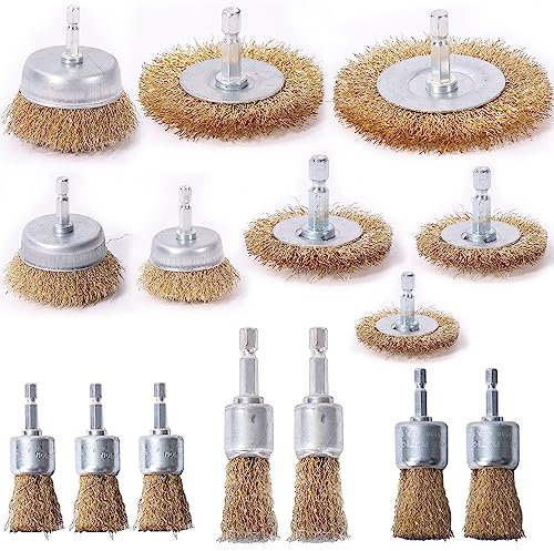 15 Stück Drahtbürste Bohrmaschine, 6.5mm Drahtbürste aus Stahl, mit Sechskantstange Drahtbürste Set, für Polieren Schleifen Entrosten Entgraten