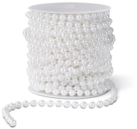 Anstore 15M Pearl Beads String Chain Garlands, Pretty Beads String Bead Garlands for Table Wedding Christmas Party Decorations (White)