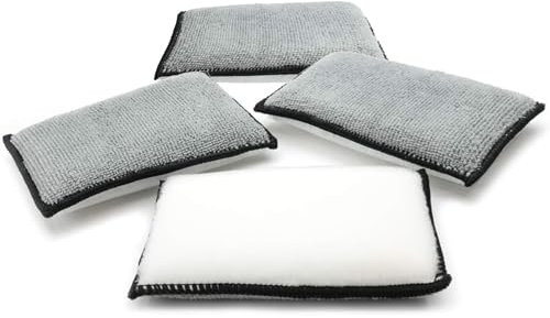 Lot de 4 Serviettes en Velours Double Face pour Voiture, Éponge De Nettoyage De Voiture, Éponge de Lavage de Voiture, Tampon Éponge à Récurer, pour Serviette de Voiture, Peluche Domestique