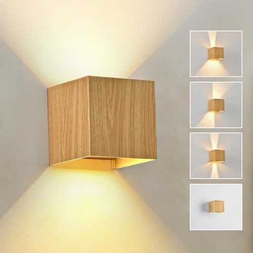 Doughelec Applique Murale LED Extérieure Intérieur 6W Bois, Éclairage Mural LED Imperméable IP65 Blanc Chaud 3000K, Lampe Murale Moderne Up Down Luminaire pour Escalier Entrée Terrasse Dangle Salon